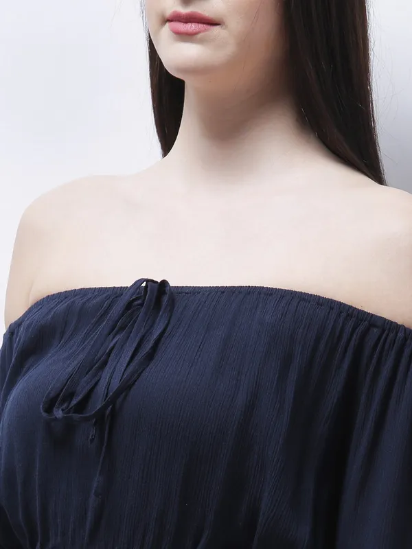 Zastraa_Women_Navy_Blue_Solid_Crop_Bardot_Top