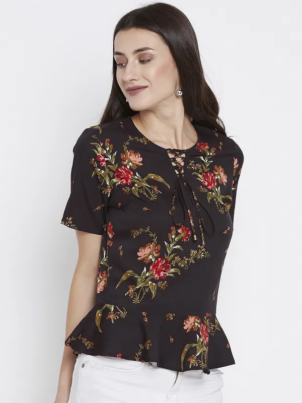 Zastraa_Women_Brown_Printed_Top