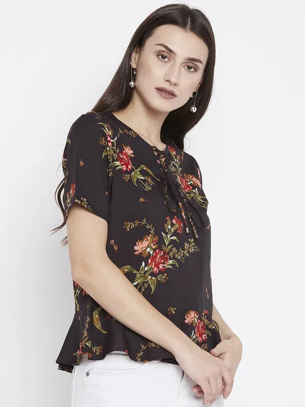 Zastraa_Women_Brown_Printed_Top