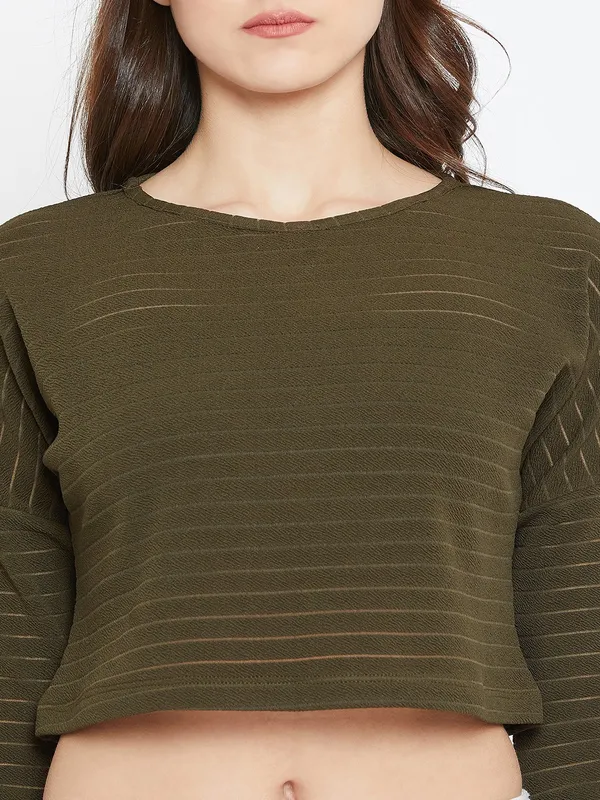 Zastraa_Women_Green_Striped_Boxy_Crop_Top