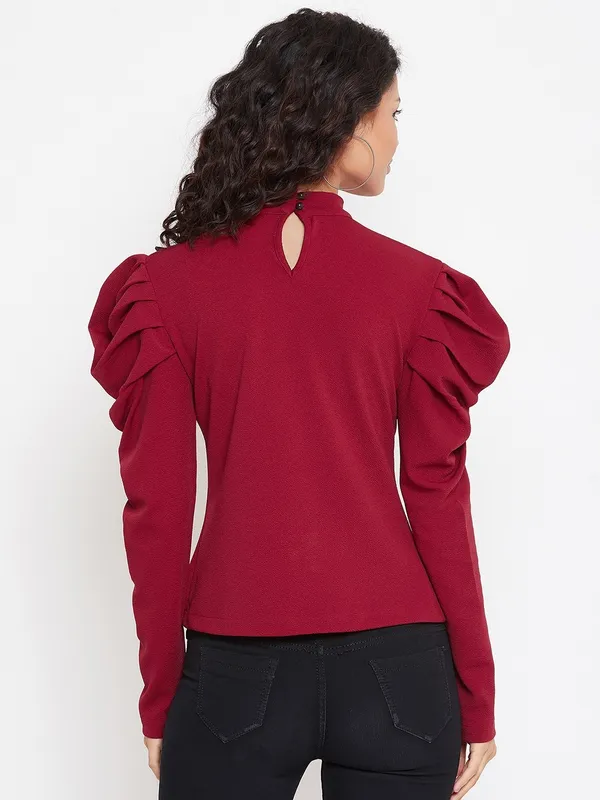 Zastraa_High_Neck_Puff_Sleeves_Top