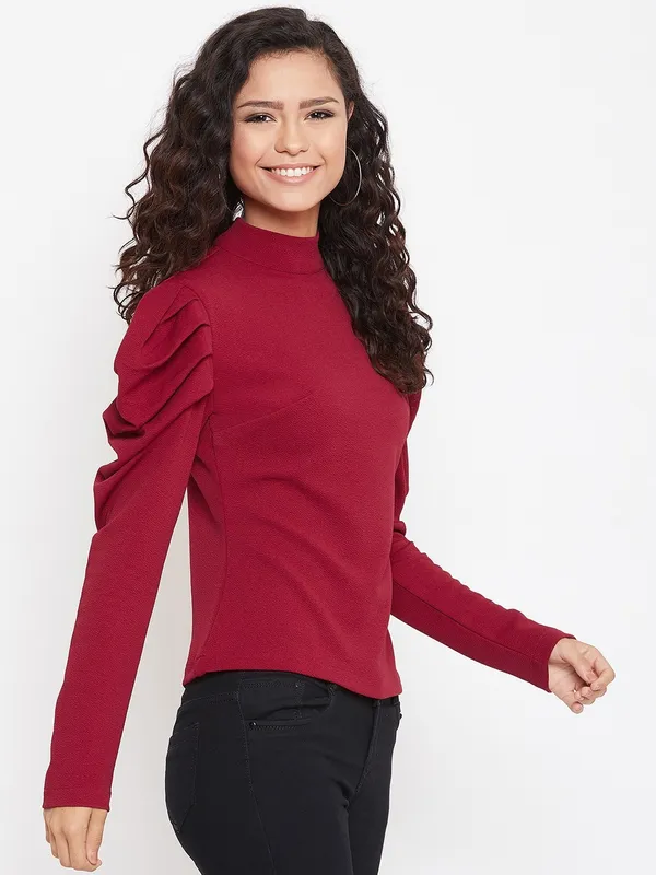 Zastraa_High_Neck_Puff_Sleeves_Top