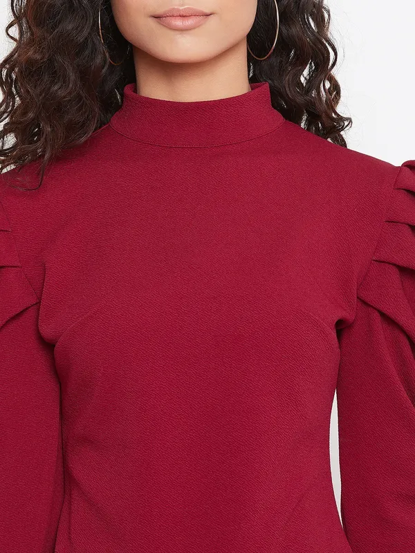 Zastraa_High_Neck_Puff_Sleeves_Top