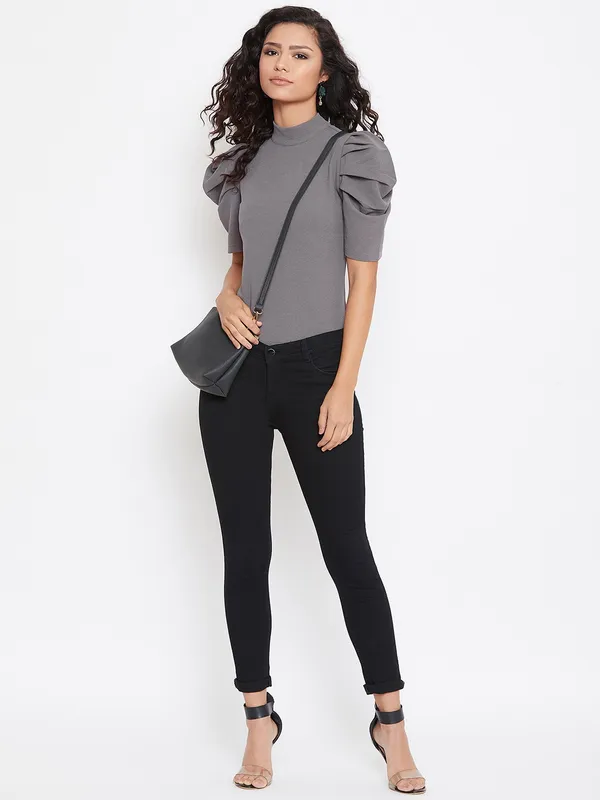 Grey_Polyester_Top_For_Women