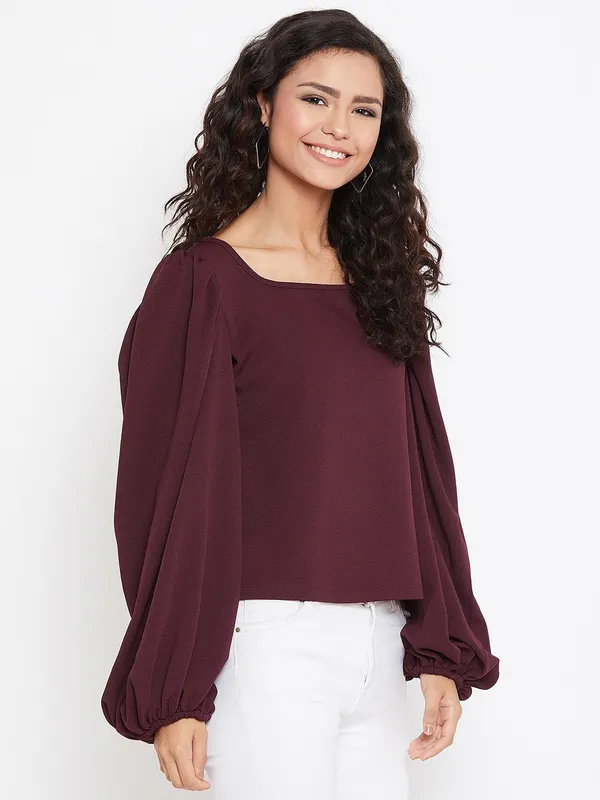 Maroon_Polyester_Top_For_Women