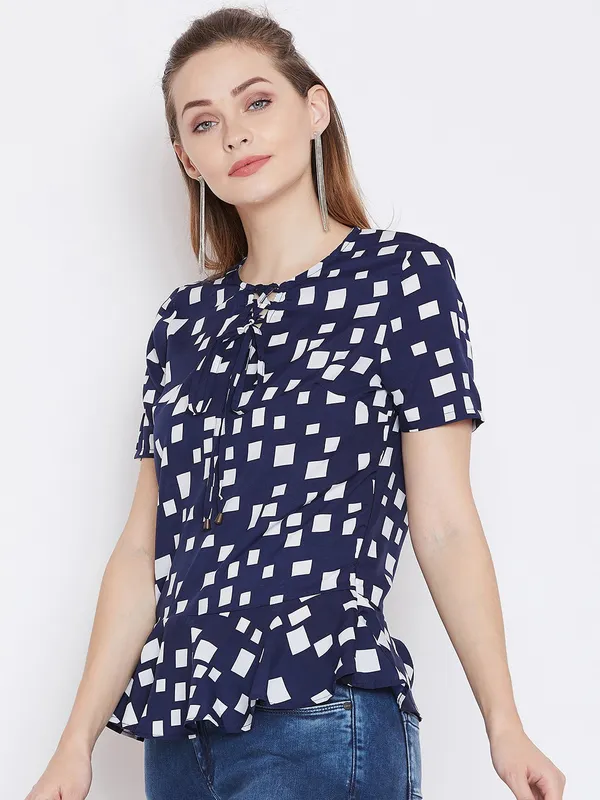 White_&_Blue_Polyester_Top_For_Women