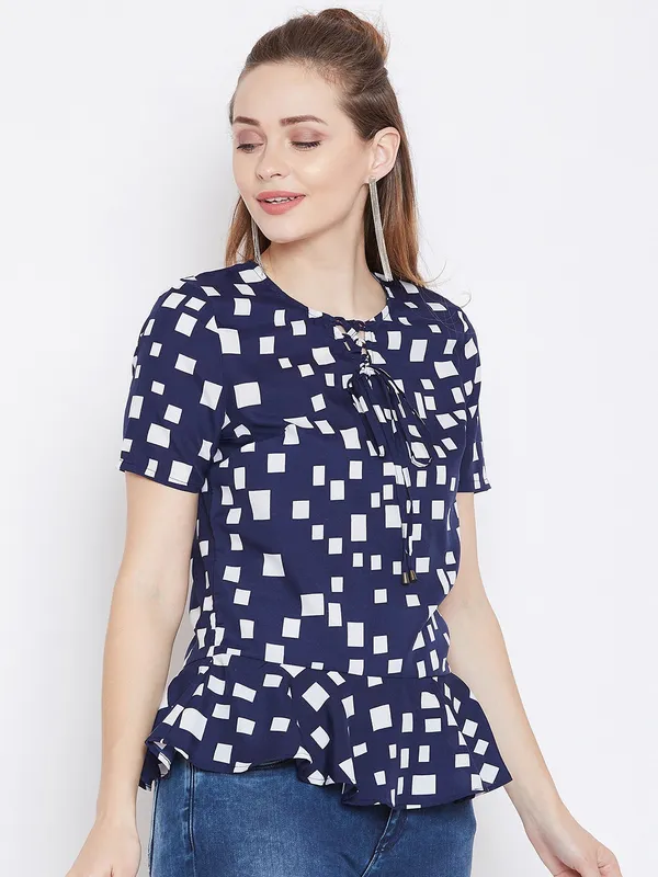 White_&_Blue_Polyester_Top_For_Women
