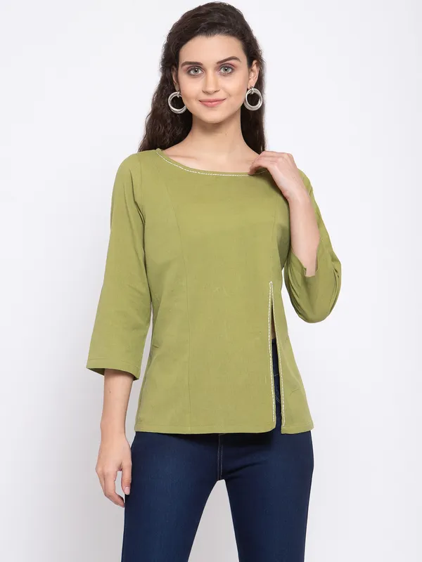 Zastraa_Green_Pure_Cotton_Regular_Top