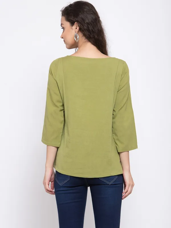 Zastraa_Green_Pure_Cotton_Regular_Top
