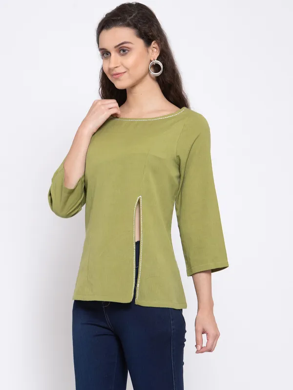 Zastraa_Green_Pure_Cotton_Regular_Top