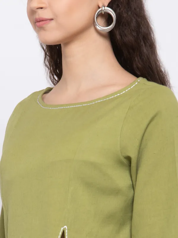 Zastraa_Green_Pure_Cotton_Regular_Top
