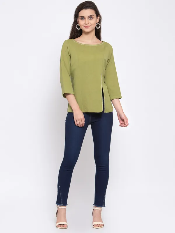 Zastraa_Green_Pure_Cotton_Regular_Top