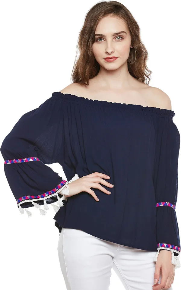 Zastraa_Women_Navy_Blue_Solid_Bardot_Top