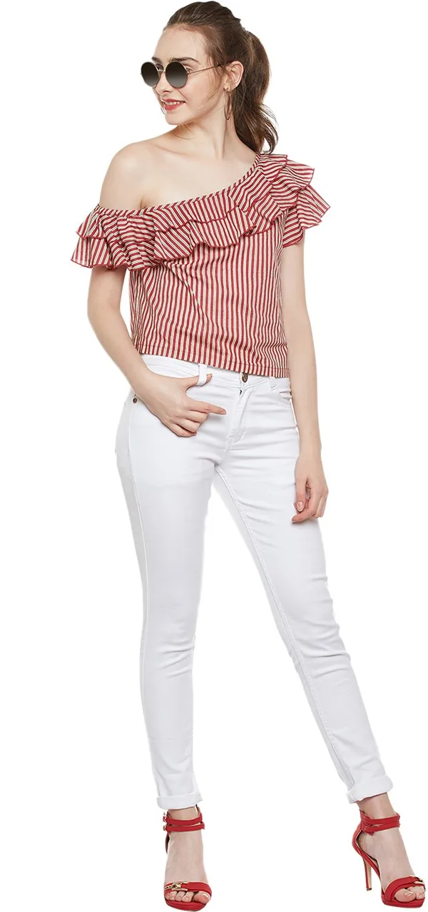 Red_Cotton_Blend_Top_For_Women