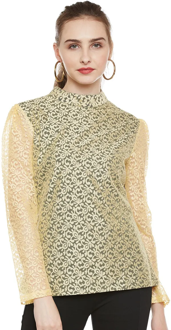 Zastraa_Women_Gold-Toned_Self-Design_Top
