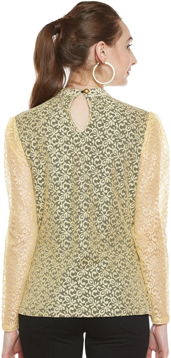 Zastraa_Women_Gold-Toned_Self-Design_Top