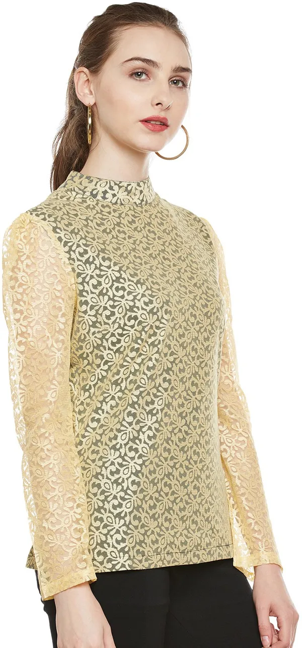 Zastraa_Women_Gold-Toned_Self-Design_Top