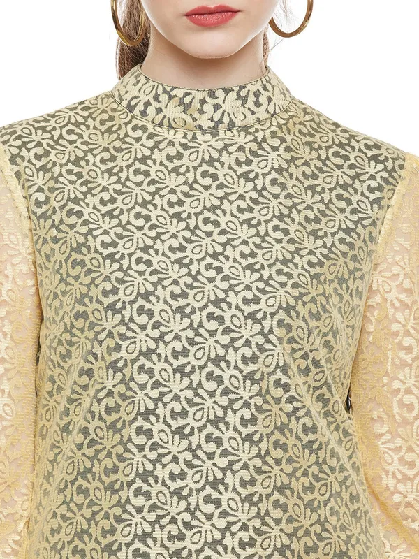 Zastraa_Women_Gold-Toned_Self-Design_Top