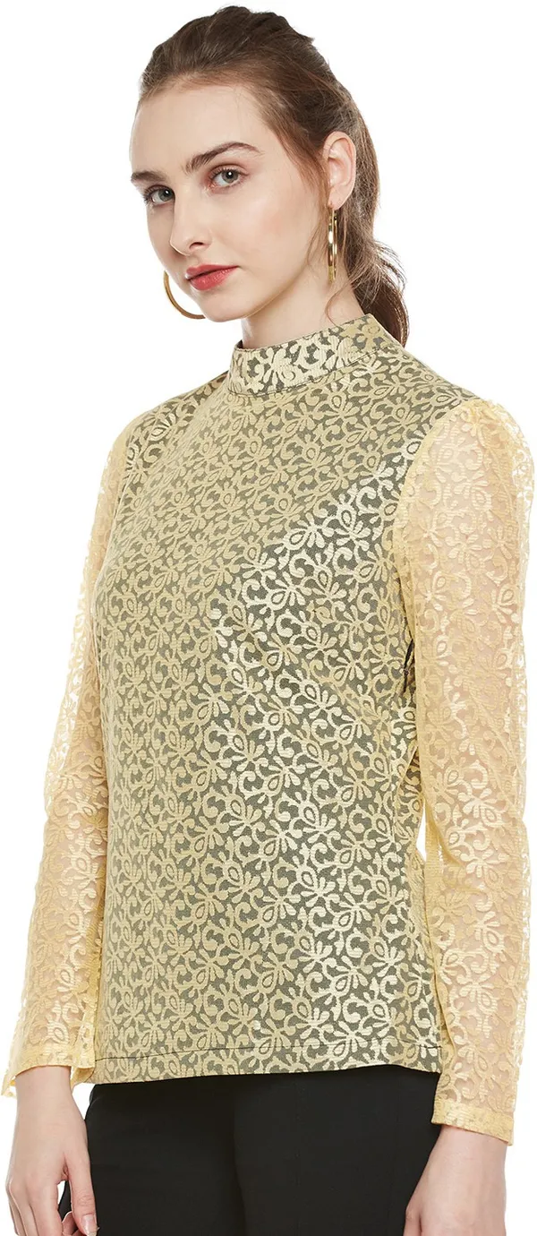 Zastraa_Women_Gold-Toned_Self-Design_Top