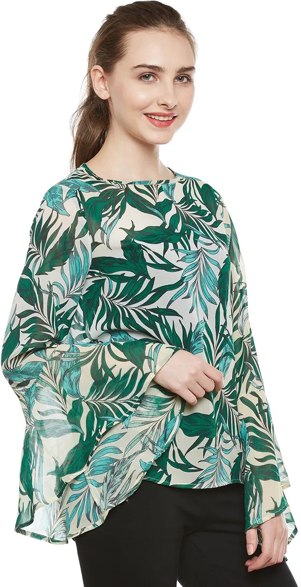 Zastraa_Women_Green_Printed_Top