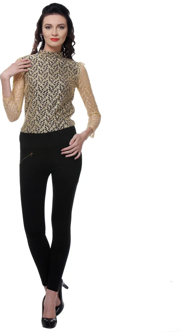 Zastraa_Party_Full_Sleeve_Embroidered_Women_Gold_Top