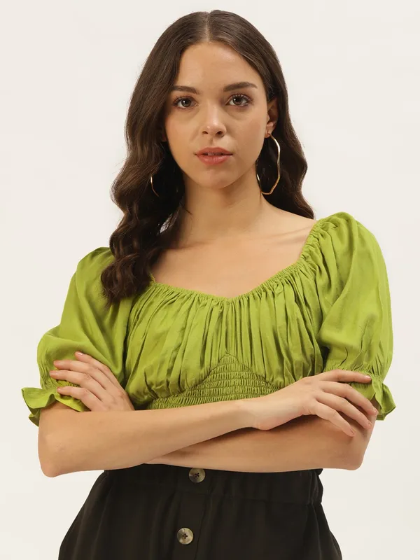 Zastraa_Mustard_Green_Solid_Cinched_Waist_Top