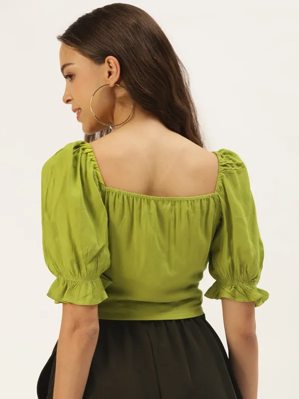 Zastraa_Mustard_Green_Solid_Cinched_Waist_Top