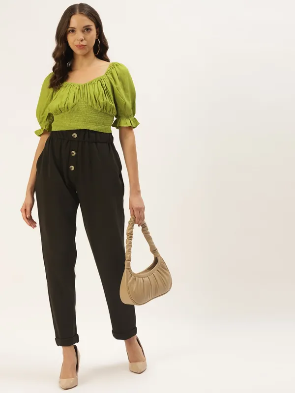 Zastraa_Mustard_Green_Solid_Cinched_Waist_Top