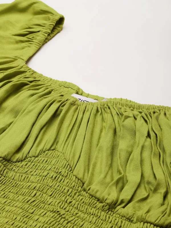 Zastraa_Mustard_Green_Solid_Cinched_Waist_Top