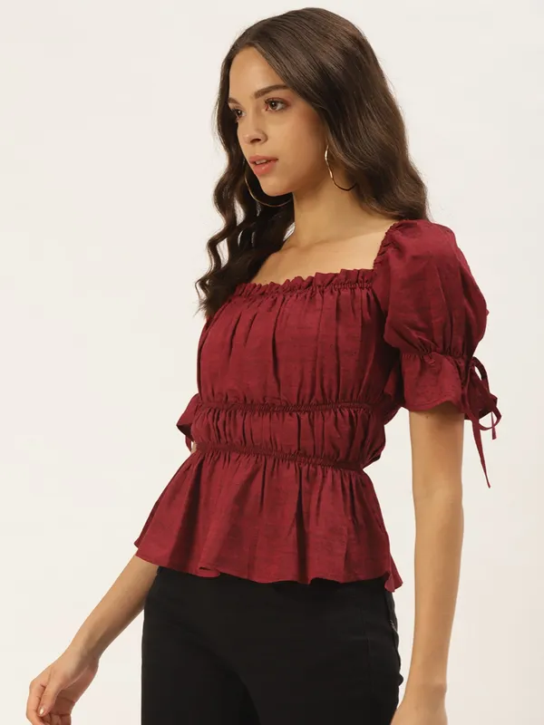 Maroon_Silk_Blend_Top_For_Women