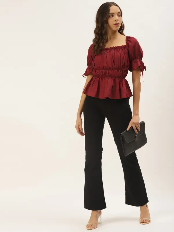 Maroon_Silk_Blend_Top_For_Women