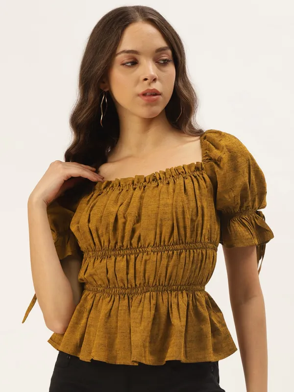 Zastraa_Mustard_Yellow_Solid_Cinched_Waist_Top