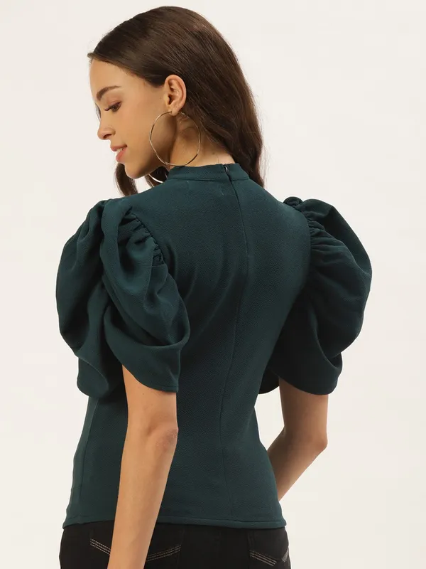 Zastraa_Women_Teal_Green_Solid_Choker_Neck_Fitted_Top