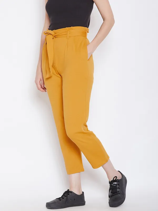 Zastraa_Women_Mustard_Yellow_Slim_Fit_Solid_Peg_Trousers