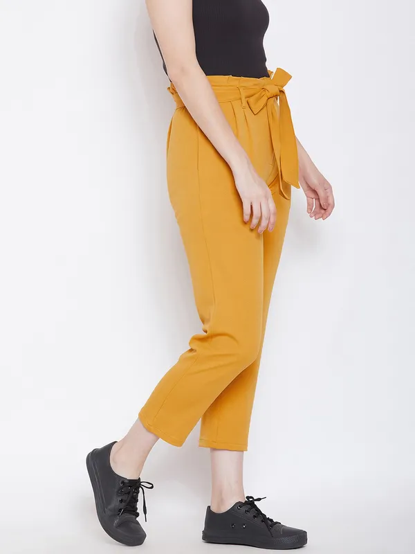Zastraa_Women_Mustard_Yellow_Slim_Fit_Solid_Peg_Trousers