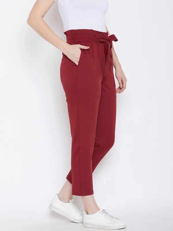 Zastraa_Women_Maroon_Slim_Fit_Peg_Trousers