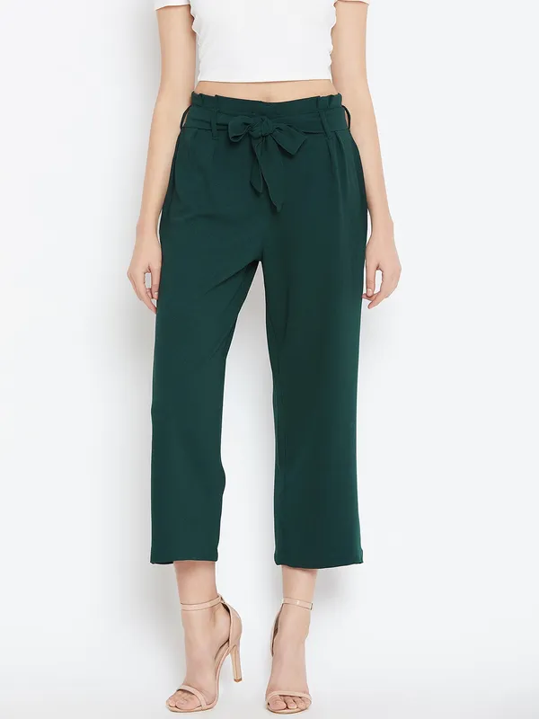 Zastraa_Women_Green_Flared_Solid_Culottes