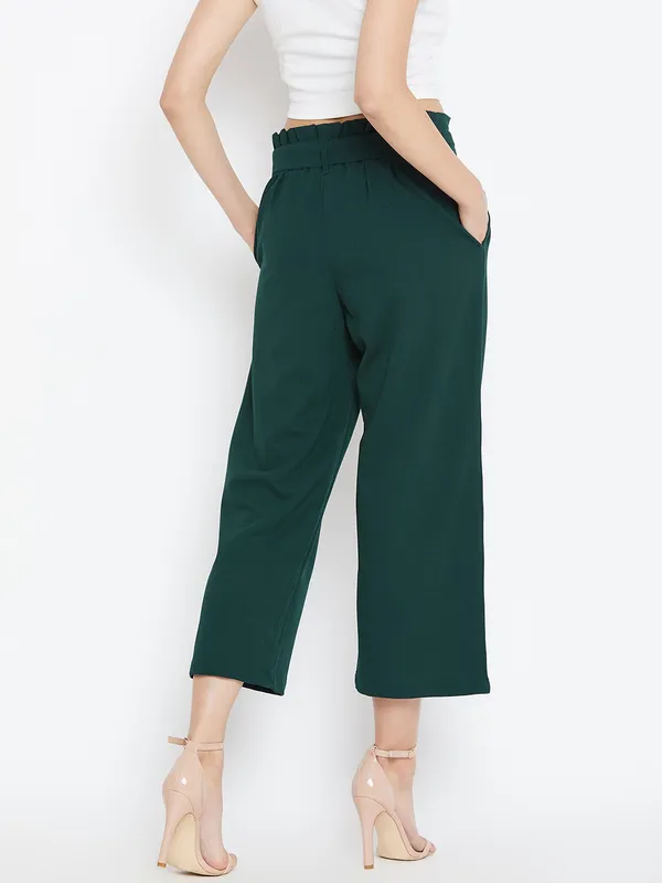 Zastraa_Women_Green_Flared_Solid_Culottes