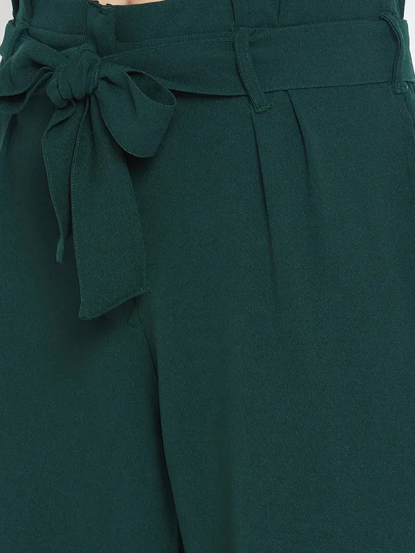 Zastraa_Women_Green_Flared_Solid_Culottes