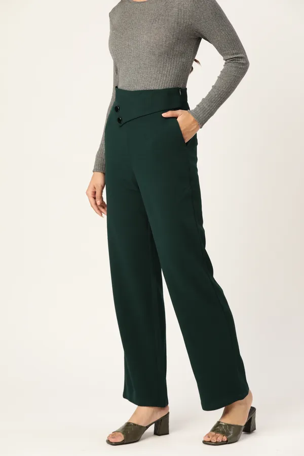 Zastraa_Women_Green_Solid_Smart_High-Rise_Trousers