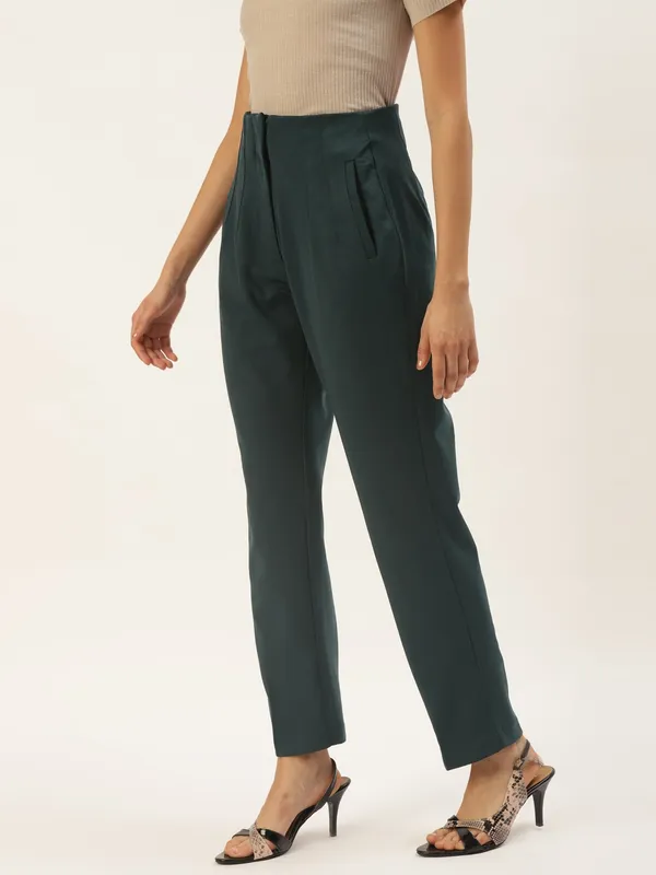 Zastraa_Slim_Fit_Women_Dark_Green_Trousers