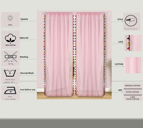 Pack_of_2_Cotton_Pink_Sheer_Multicolor_Pompom_Rod_Pocket_Curtain_Set_for_Window_and_Door
