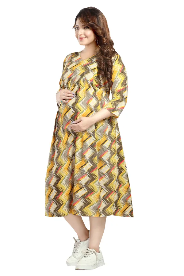 Diaognel_Print_Front_Plit_3/4_Sleeves_Rayon_Maternity_Dress