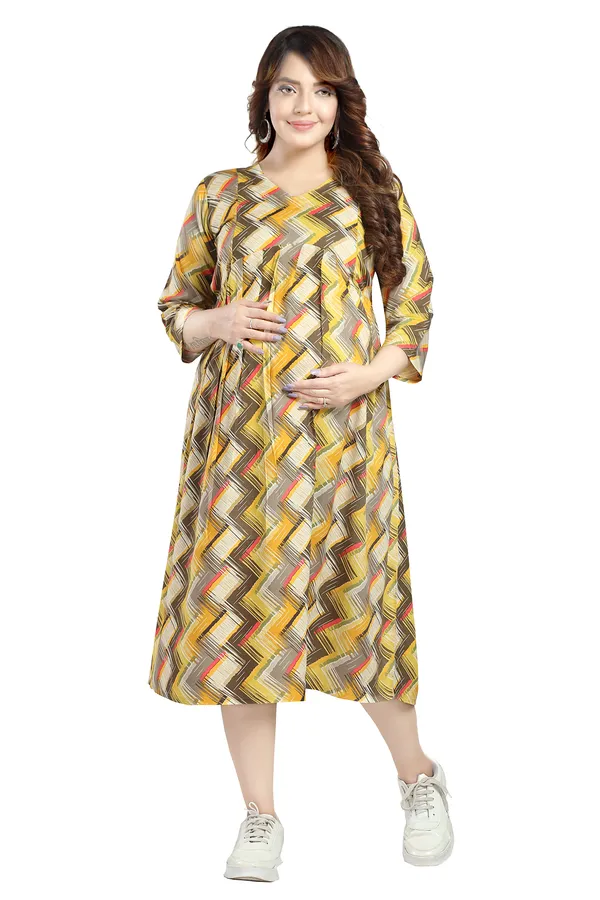 Diaognel_Print_Front_Plit_3/4_Sleeves_Rayon_Maternity_Dress