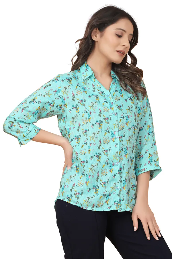 Aqua_Blue_Polycotton_Shirts_For_Women