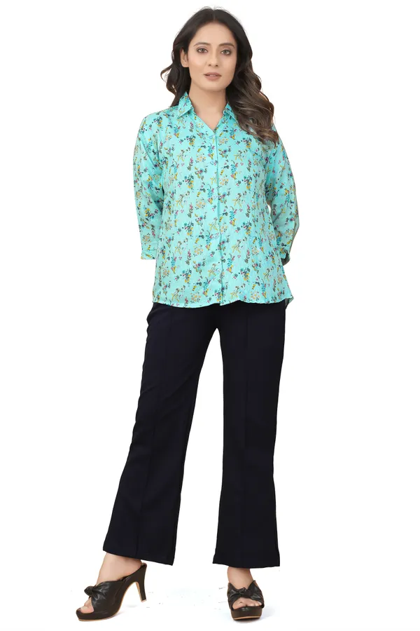 Aqua_Blue_Polycotton_Shirts_For_Women