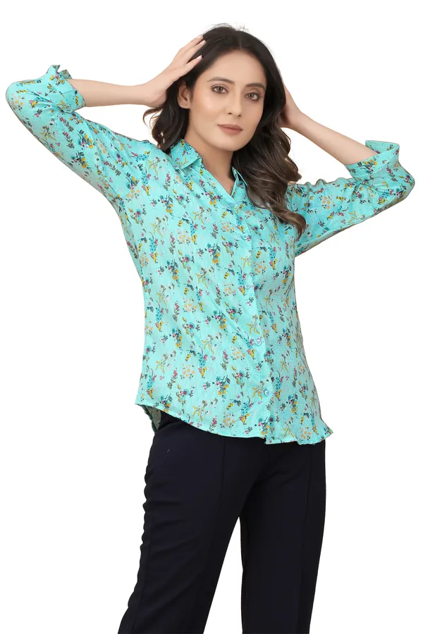 Aqua_Blue_Polycotton_Shirts_For_Women