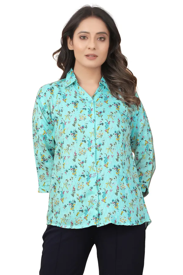 Aqua_Blue_Polycotton_Shirts_For_Women
