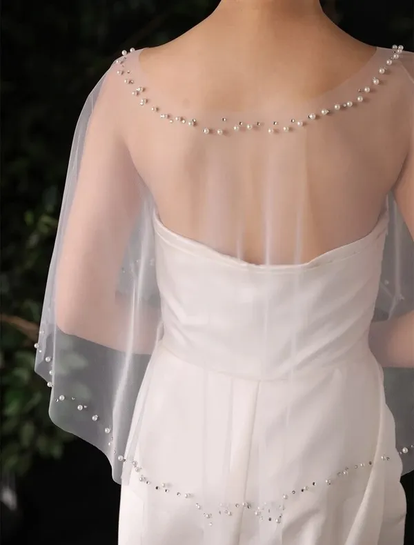 White_Net_Bridal_Beaded_Tulle_Poncho_Shawls_With_Pearl_For_Women
