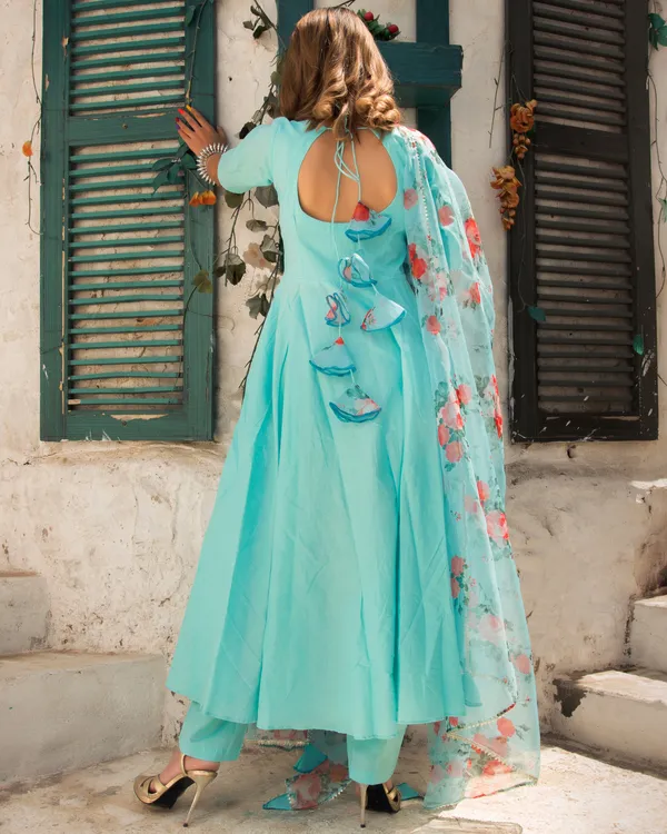 ZestLeaf_Cyan_Blue_Anarkali_Set_with_Organza_Dupatta_-_Set_of_Three_"